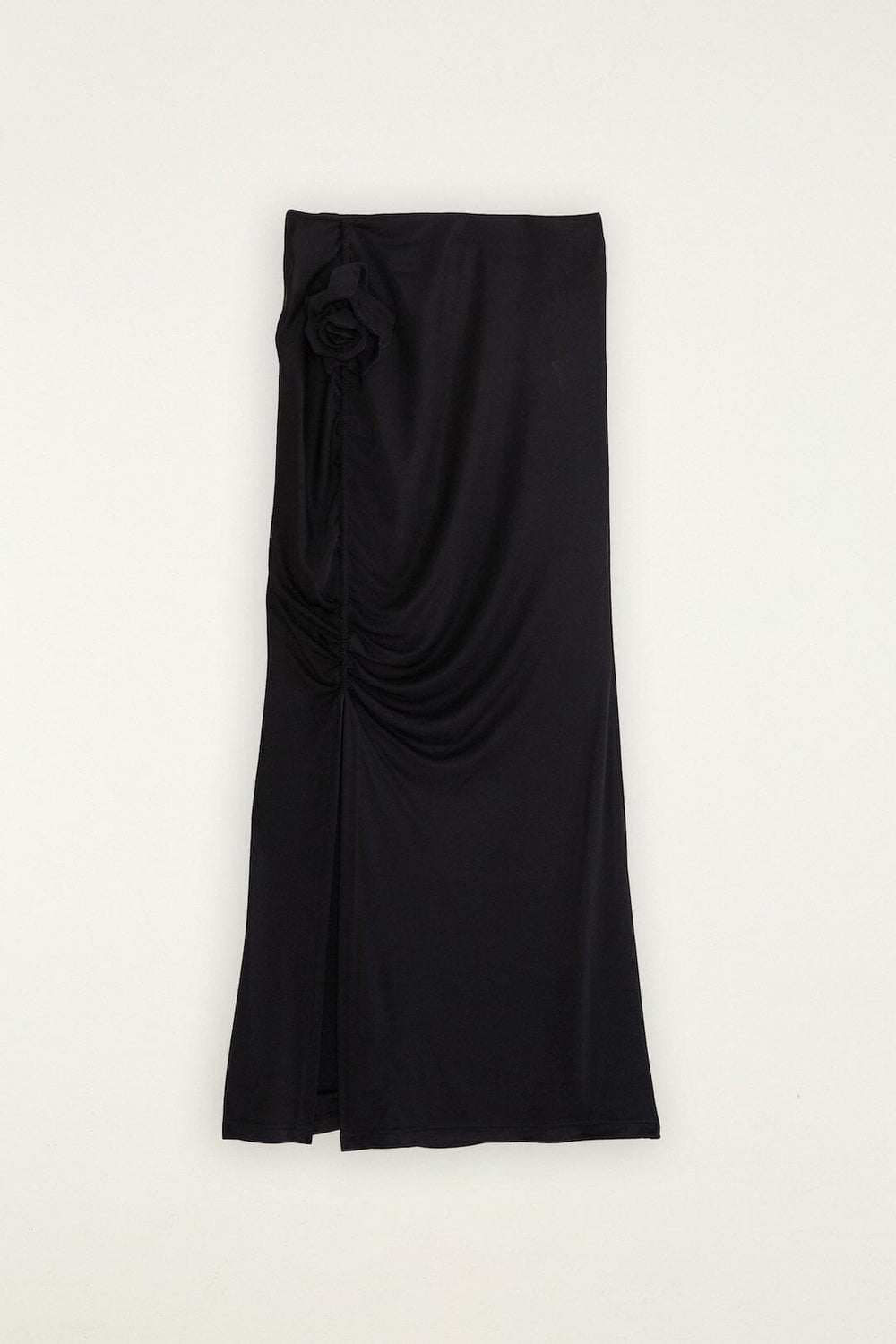 Black Flower Draped Side Slit Midi Skirt - FARM Rio BLACK