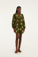 Green Heart Tapestry Embroidered Lenzing Ecovero Euroflax Shorts - FARM Rio GREEN