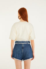 Denim Crochet Embroidery Belted Shorts - FARM Rio DENIM