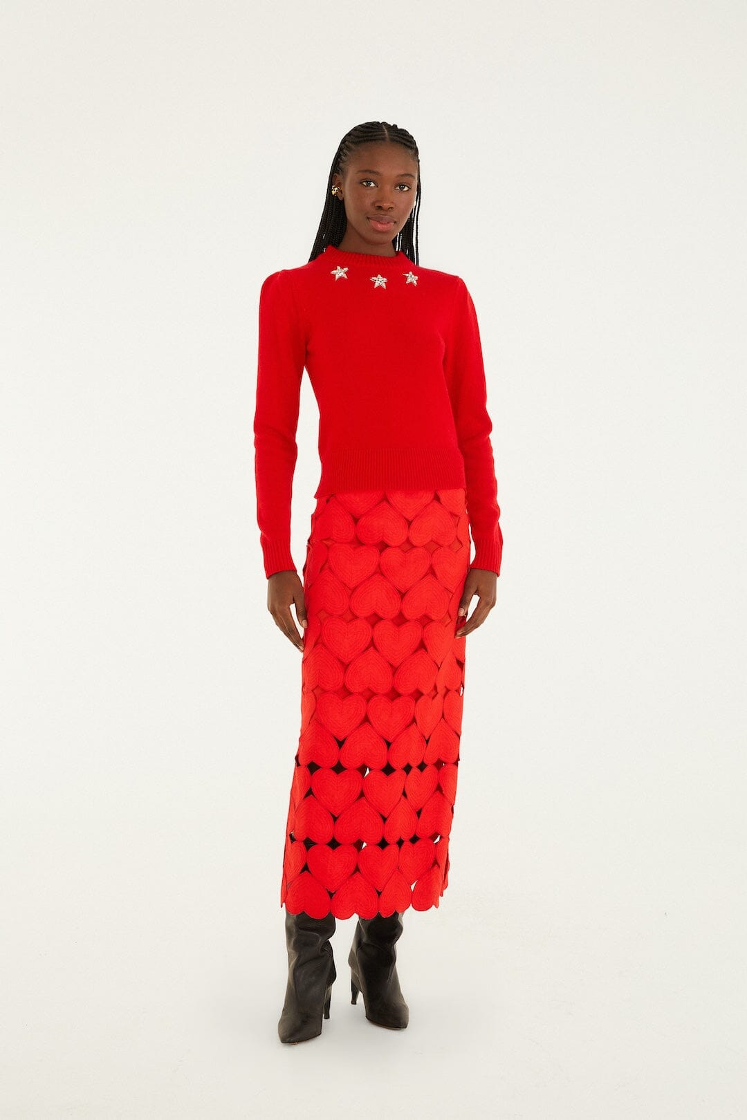 Red Hearts Euroflax Premium Linen Midi Skirt - FARM Rio RED