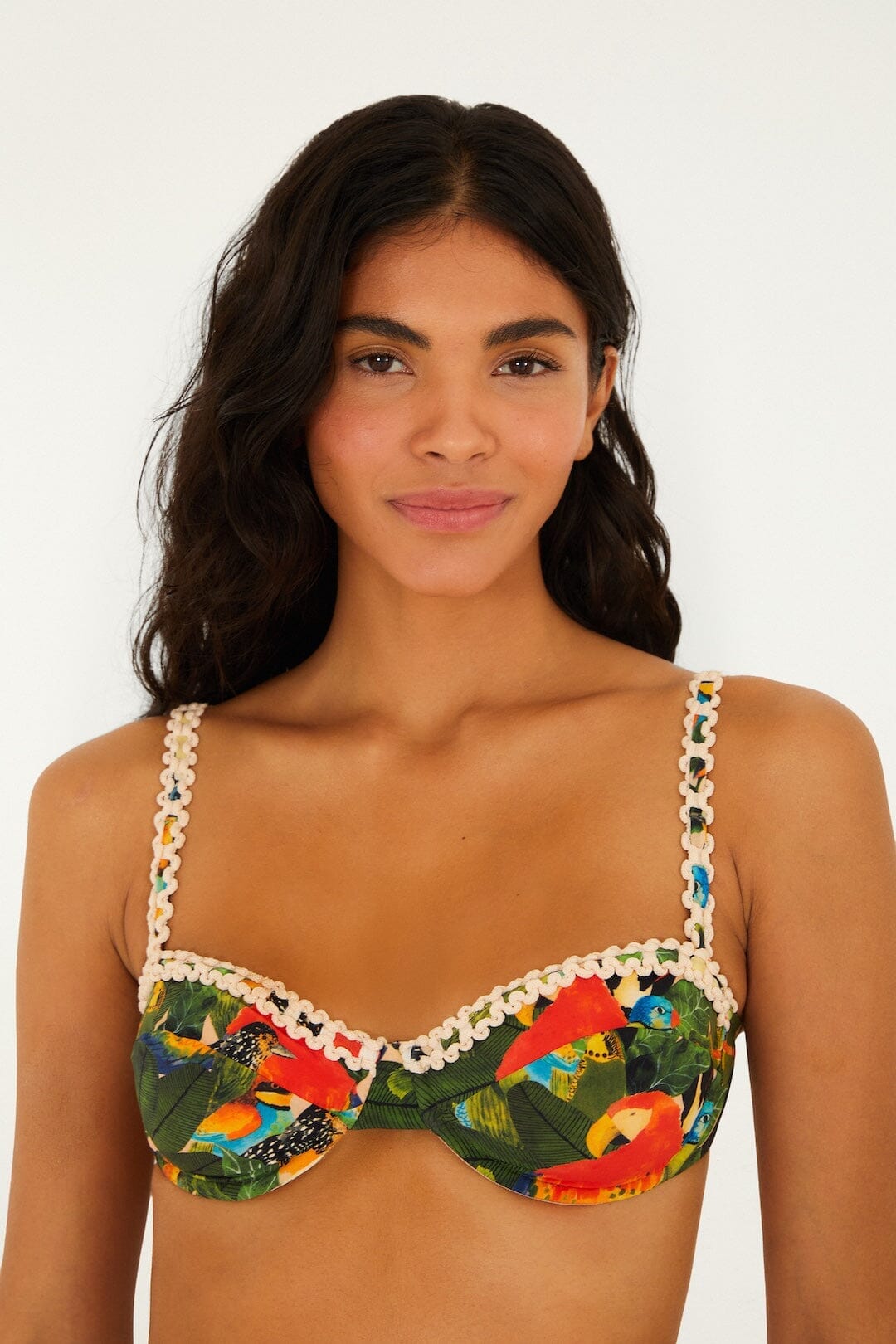 Green Bird Leaves Underwire Bikini Top - FARM Rio BIRD LEAVES SAND