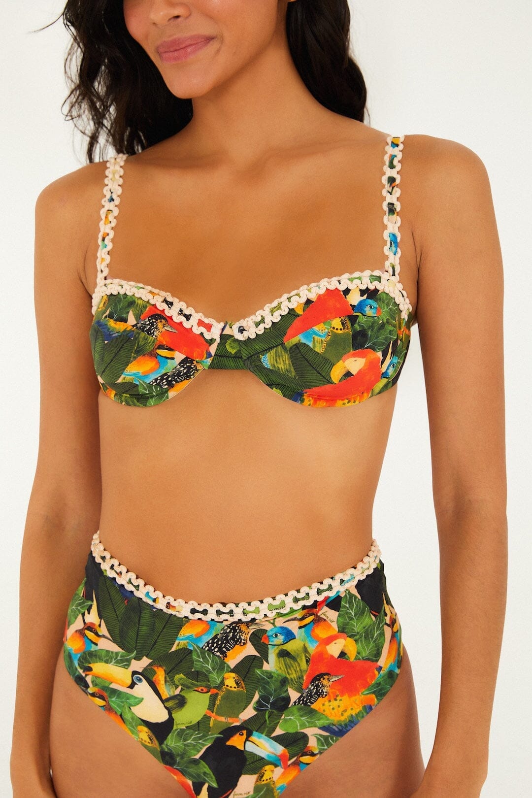 Green Bird Leaves Underwire Bikini Top - FARM Rio BIRD LEAVES SAND