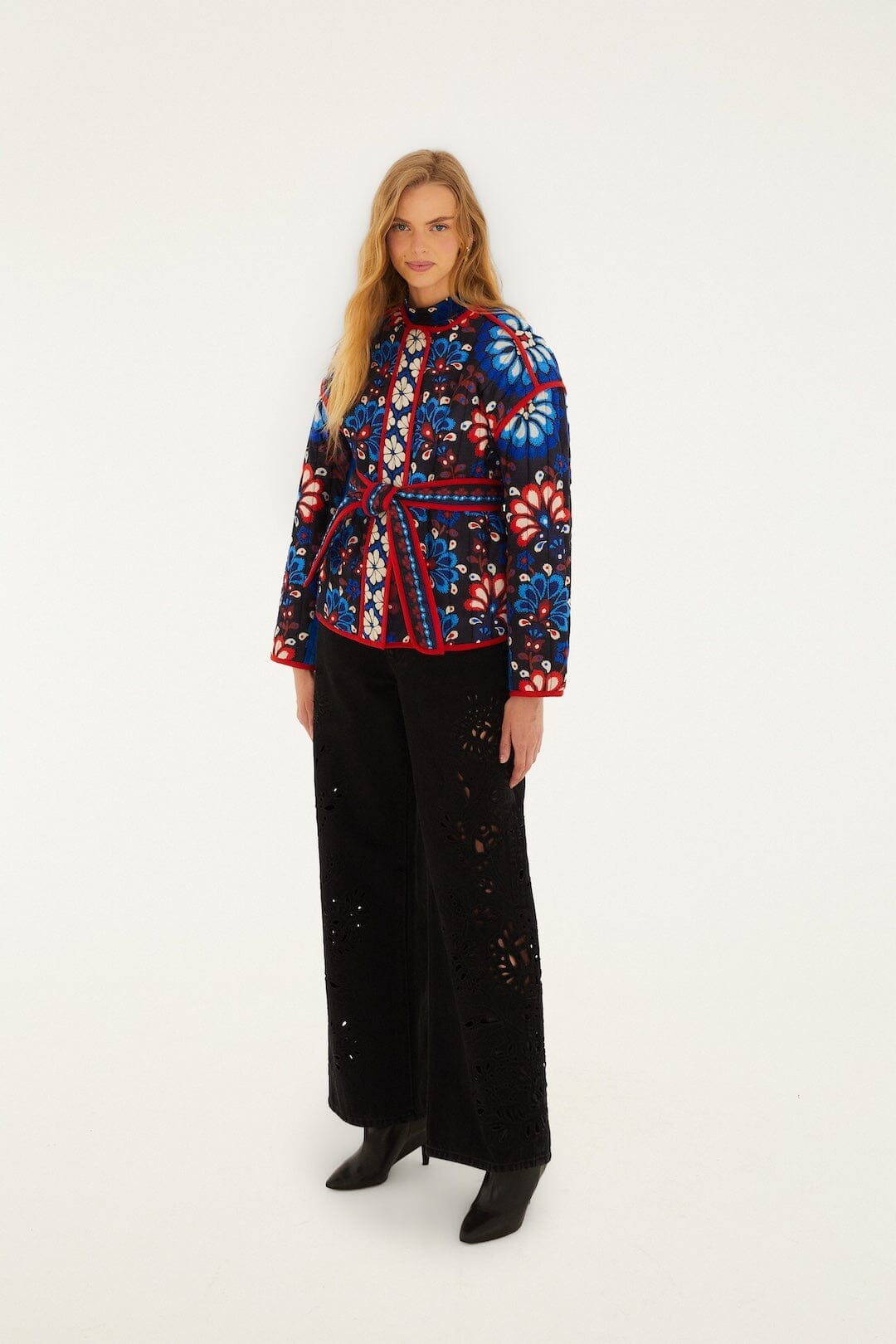 Black Latina Scarf Belted Crop Jacket - FARM Rio LATINA SCARF BLACK