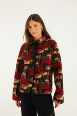 Black Wild Mushrooms Fleece Bomber Jacket - FARM Rio WILD MUSHROOMS BLACK