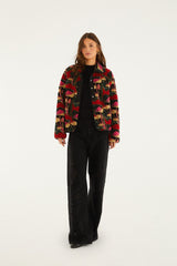Black Wild Mushrooms Fleece Bomber Jacket - FARM Rio WILD MUSHROOMS BLACK