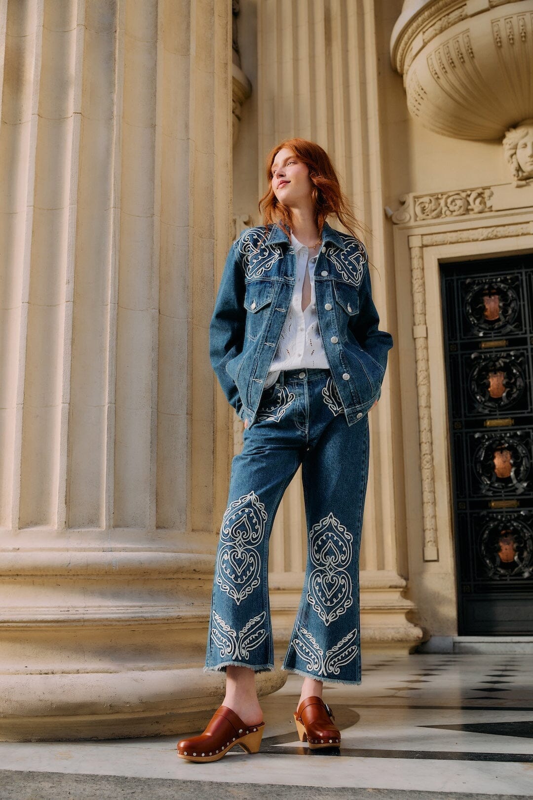 Denim Cornely Buttoned Embroidered Jacket - FARM Rio DENIM