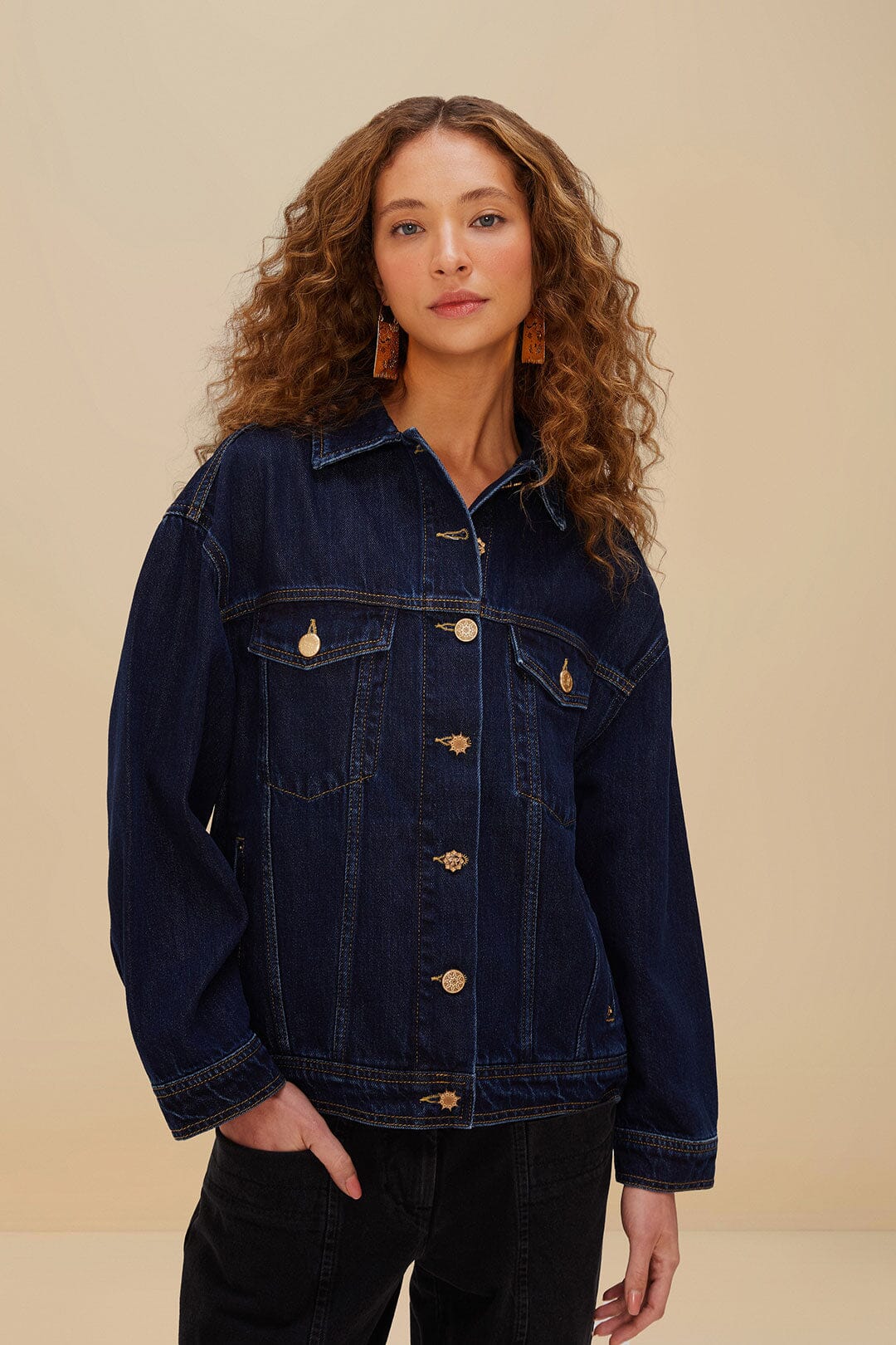 Dark Denim Buttoned Jacket - FARM Rio DENIM
