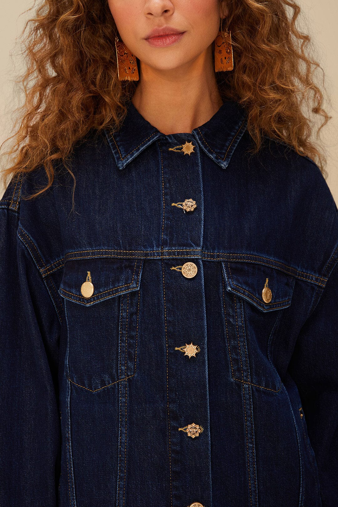 Dark Denim Buttoned Jacket - FARM Rio DENIM