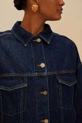 Dark Denim Buttoned Jacket - FARM Rio DENIM