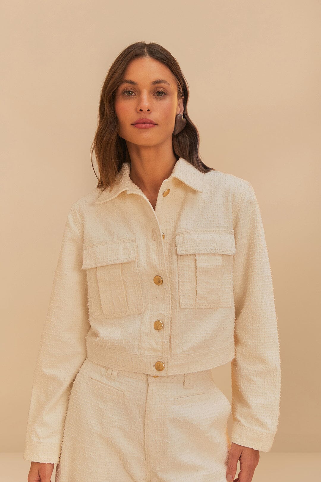 Off-White Twill Laser Crop Jacket - FARM Rio OFF-WHITE
