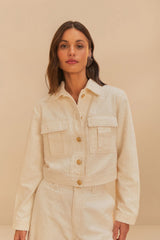 Off-White Twill Laser Crop Jacket - FARM Rio OFF-WHITE