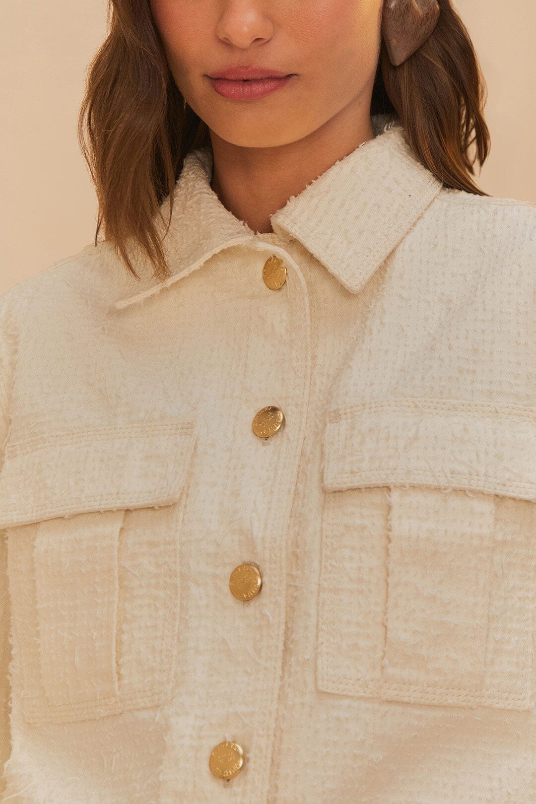 Off-White Twill Laser Crop Jacket - FARM Rio OFF-WHITE