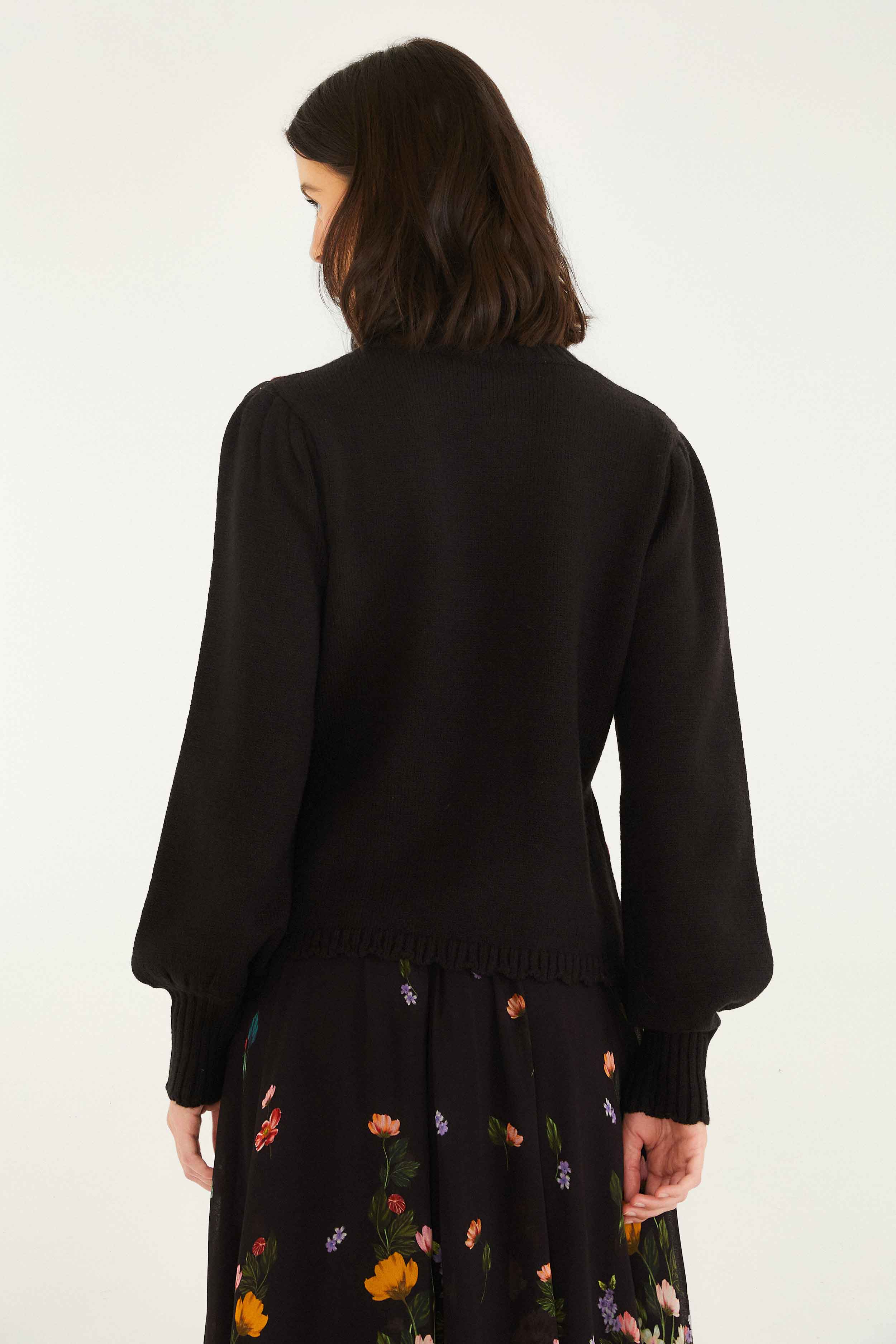 Black Bold Colorful Flower Embroidered Knit Sweater - FARM Rio BOLD COLORFUL FLOWER