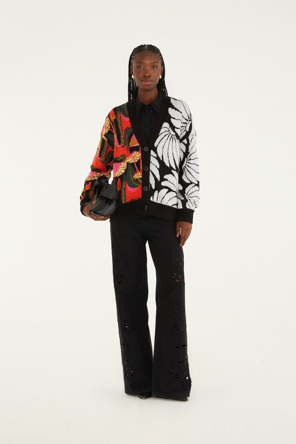 Mix Wild Mushrooms Knit Cardigan - FARM Rio WILD MUSHROOMS BLACK