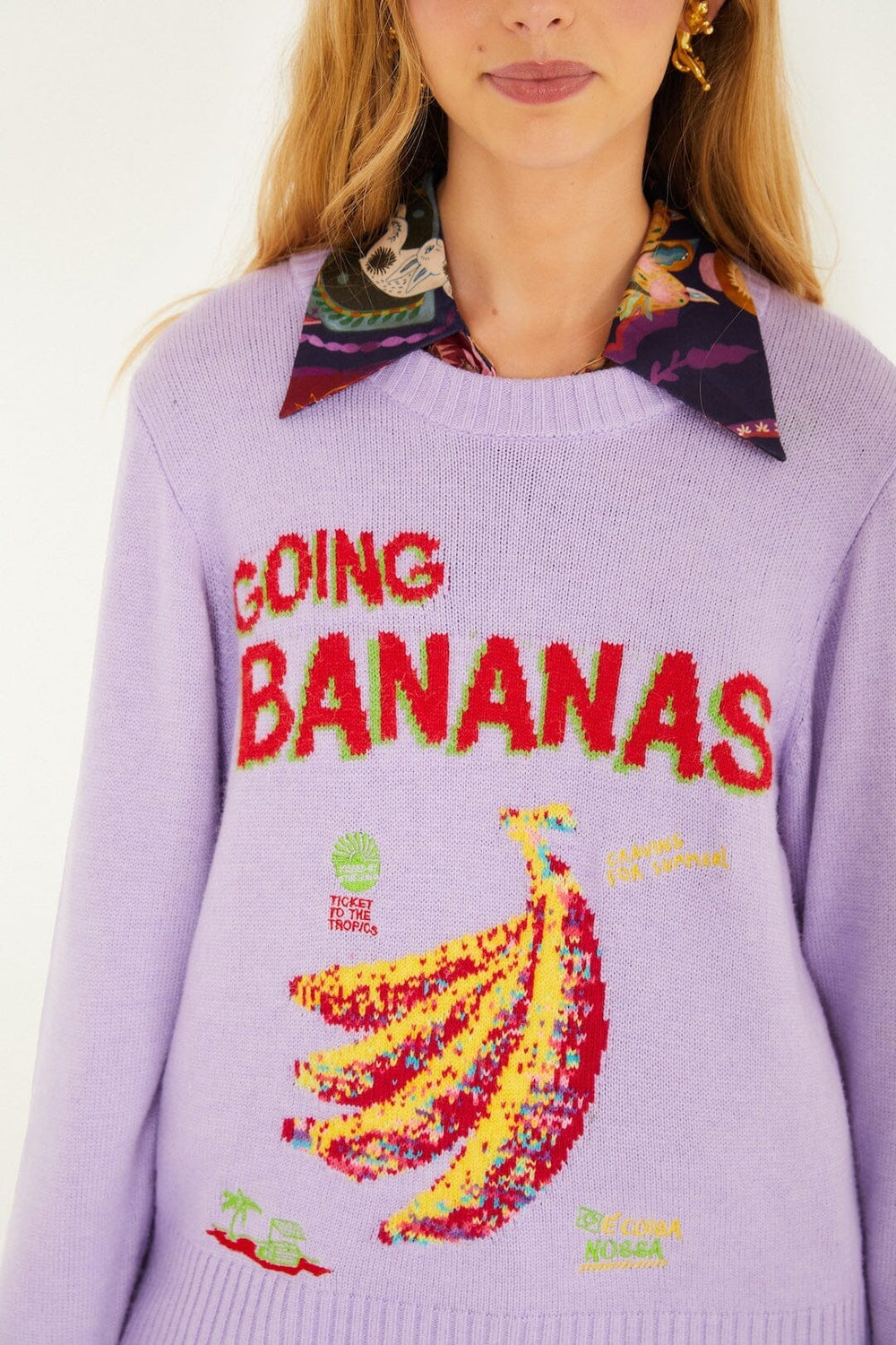 Lilac Going Bananas Knit Sweater - FARM Rio LILAC