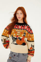 Multicolor Naughty And Nice Puff Sleeve Knit Sweater - FARM Rio SAND