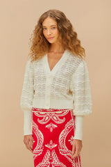 White Lace Stitch Knit Crop Cardigan - FARM Rio WHITE
