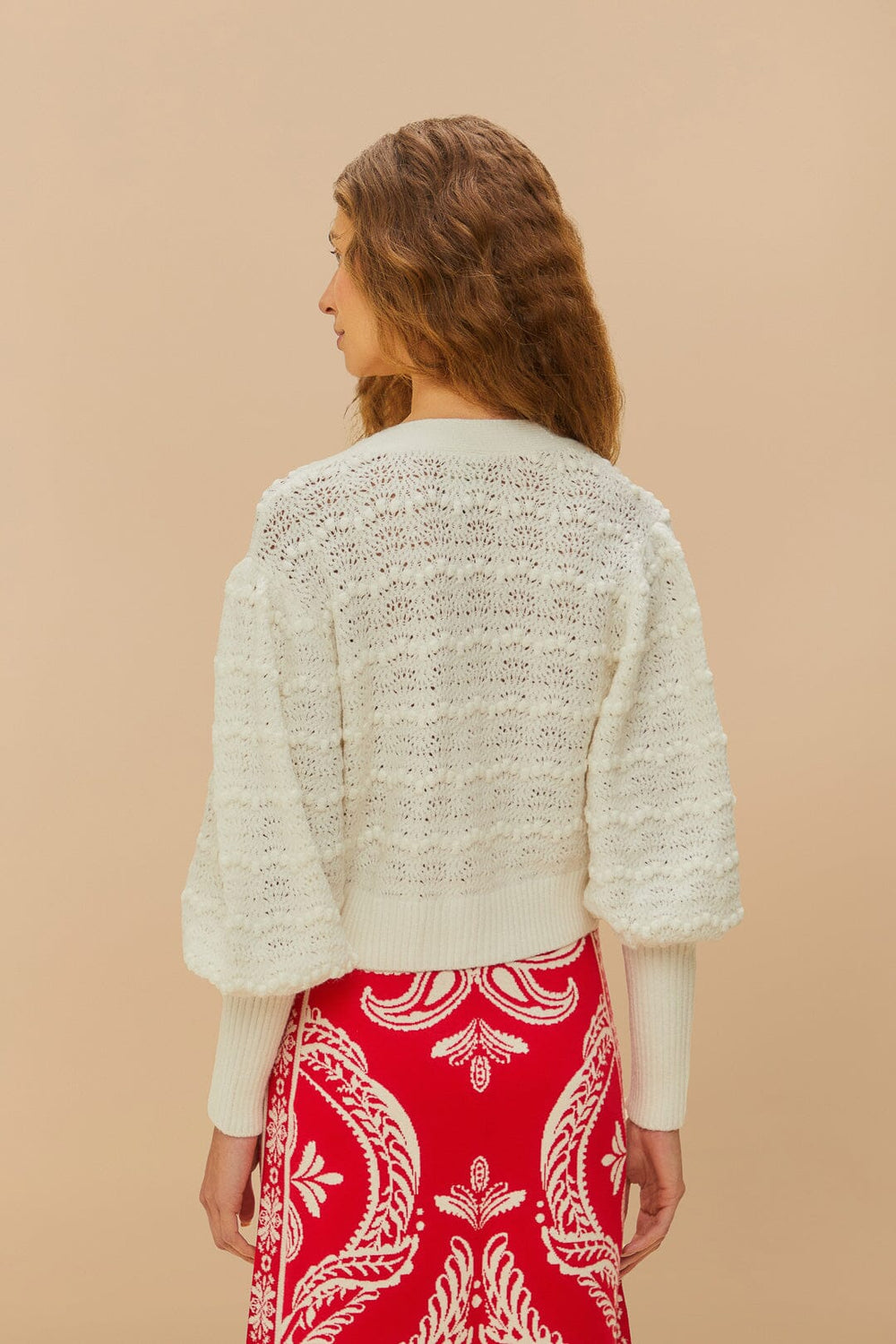 White Lace Stitch Knit Crop Cardigan - FARM Rio WHITE