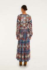 Blue Paisley Scarf Long Sleeve Maxi Dress - FARM Rio PAISLEY SCARF CREAM