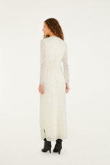 Off-White Embroidered Crew Neck Long Sleeve Maxi Dress - FARM Rio OFF-WHITE