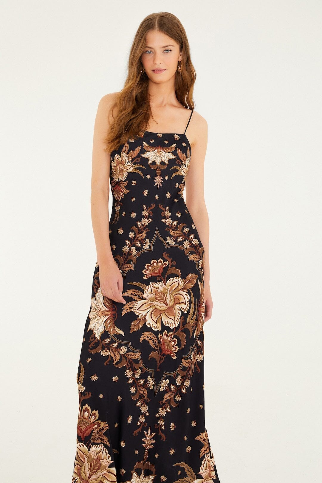 Black Majestic Garden Lenzing™ Ecovero™ Viscose Slip Maxi Dress - FARM Rio MAJESTIC GARDEN BLACK