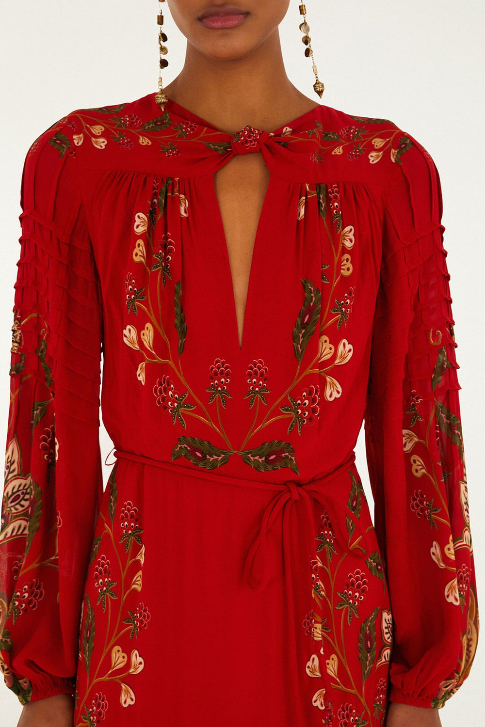 Red Berry Garden Long Sleeve Pleated Maxi Dress - FARM Rio BERRY GARDEN RED
