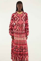 Red Graphic Ainika Belted Tiered Maxi Dress - FARM Rio GRAPHIC AINIKA RED