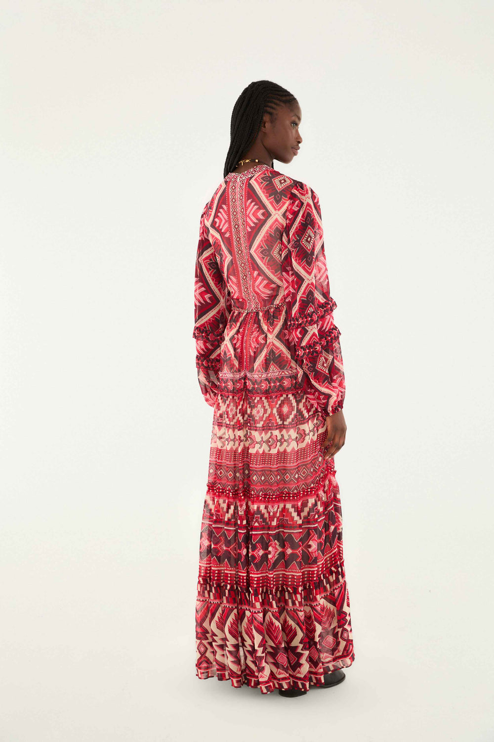 Red Graphic Ainika Belted Tiered Maxi Dress - FARM Rio GRAPHIC AINIKA RED