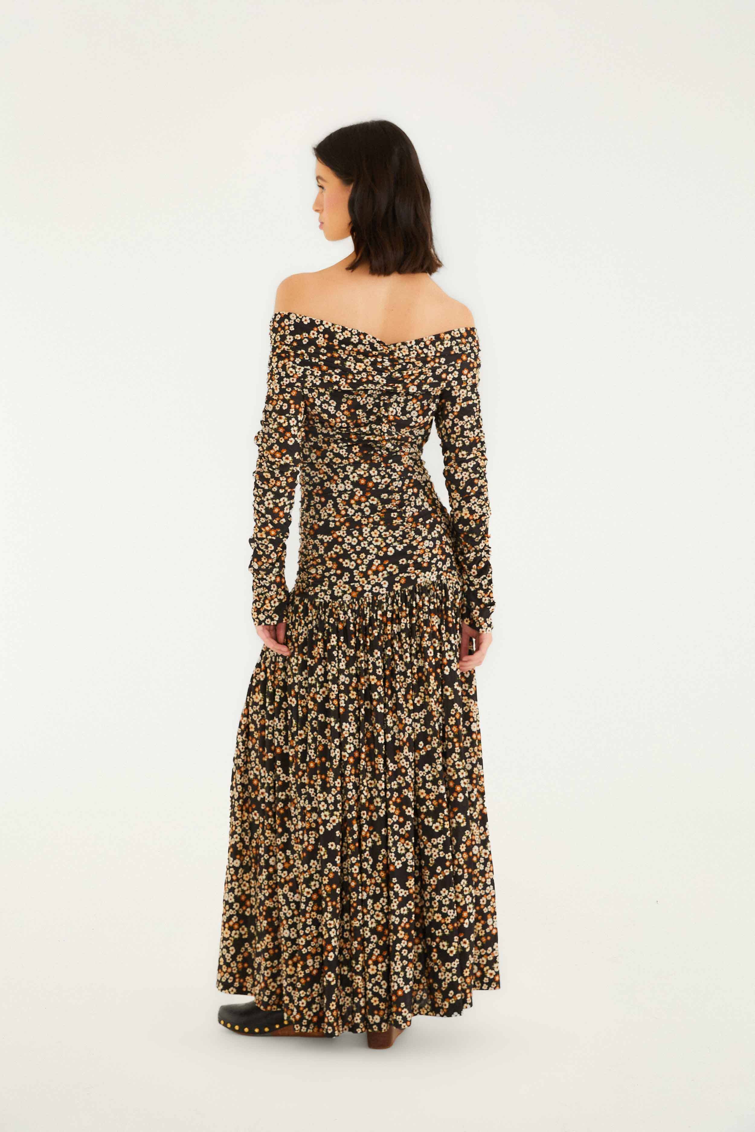 Black Tiny Flowers Long Sleeve Maxi Dress - FARM Rio TINY FLOWERS BLACK