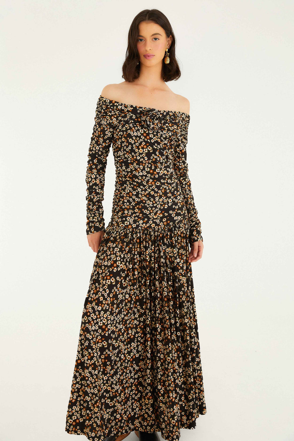 Black Tiny Flowers Long Sleeve Maxi Dress - FARM Rio TINY FLOWERS BLACK