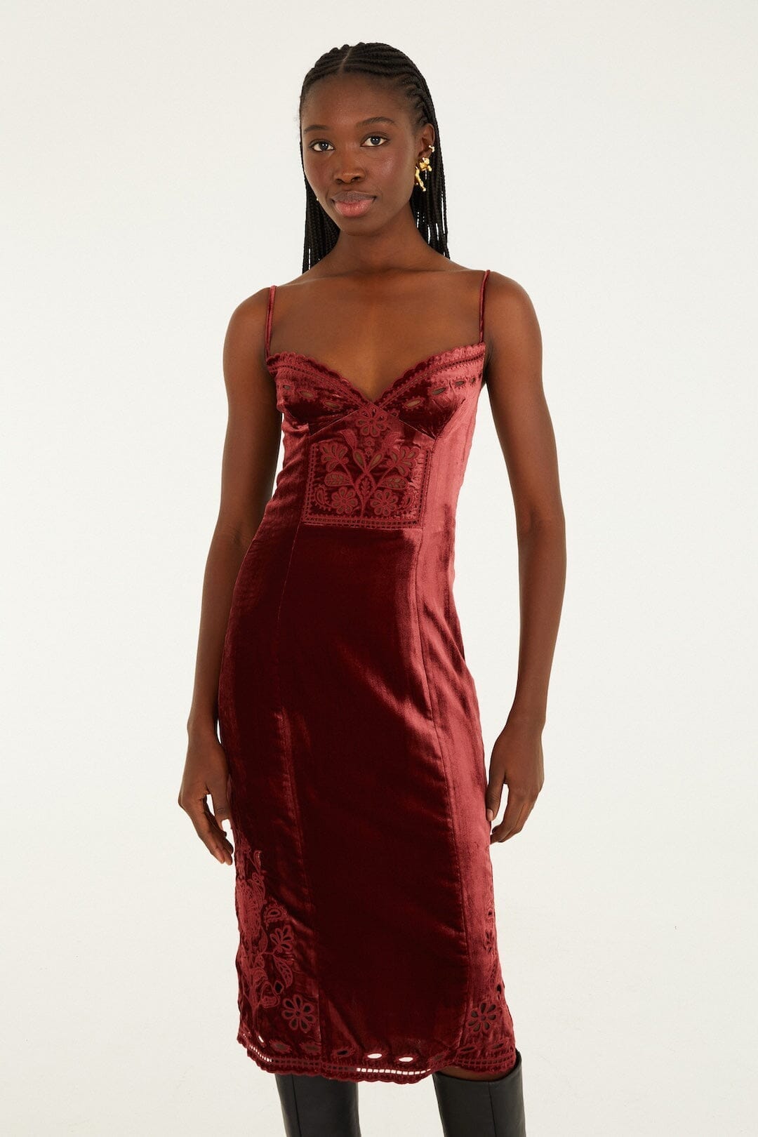 Burgundy Cut-Out Flowers Sleeveless Midi Dress - FARM Rio BURGUNDY