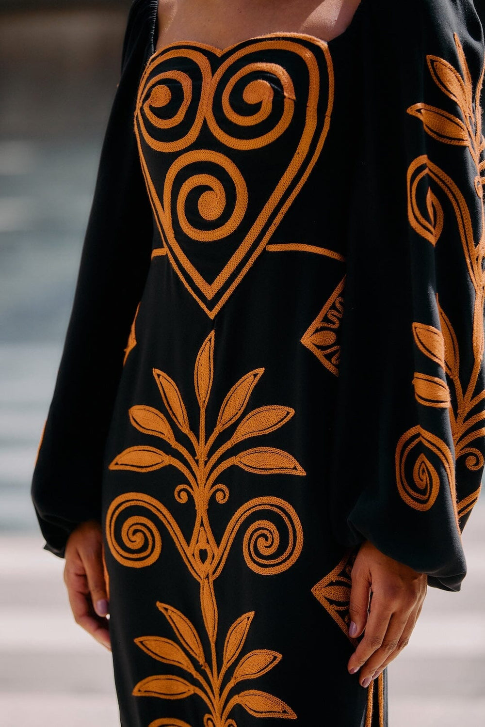 Black Cornely Ainika Embroidered Heart Midi Dress - FARM Rio CORNELY AINIKA BLACK