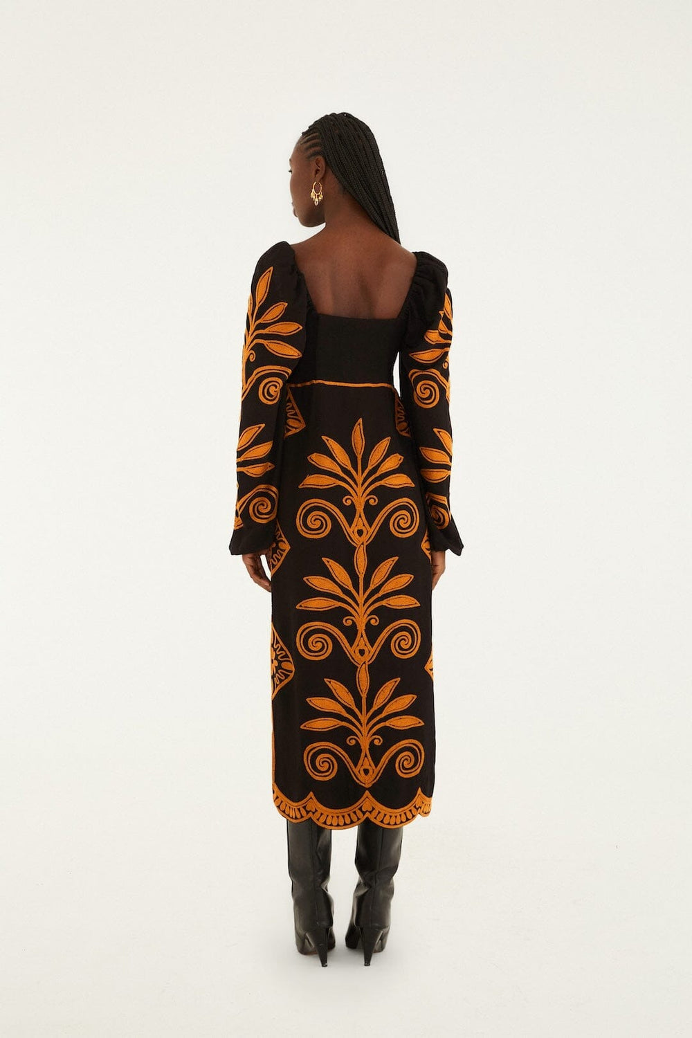 Black Cornely Ainika Embroidered Heart Midi Dress - FARM Rio CORNELY AINIKA BLACK
