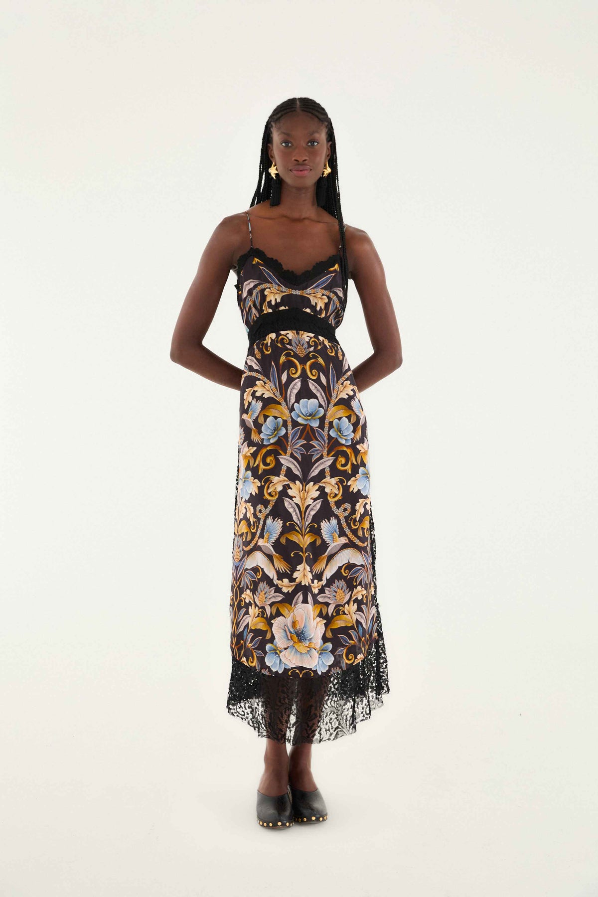 Black Flowerful Garden Midi Dress - FARM Rio SNAKE GARDEN BLACK