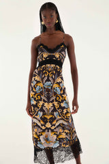 Black Flowerful Garden Midi Dress - FARM Rio SNAKE GARDEN BLACK