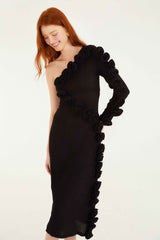 Black 3d Rose One-Shoulder Midi Dress - FARM Rio BLACK