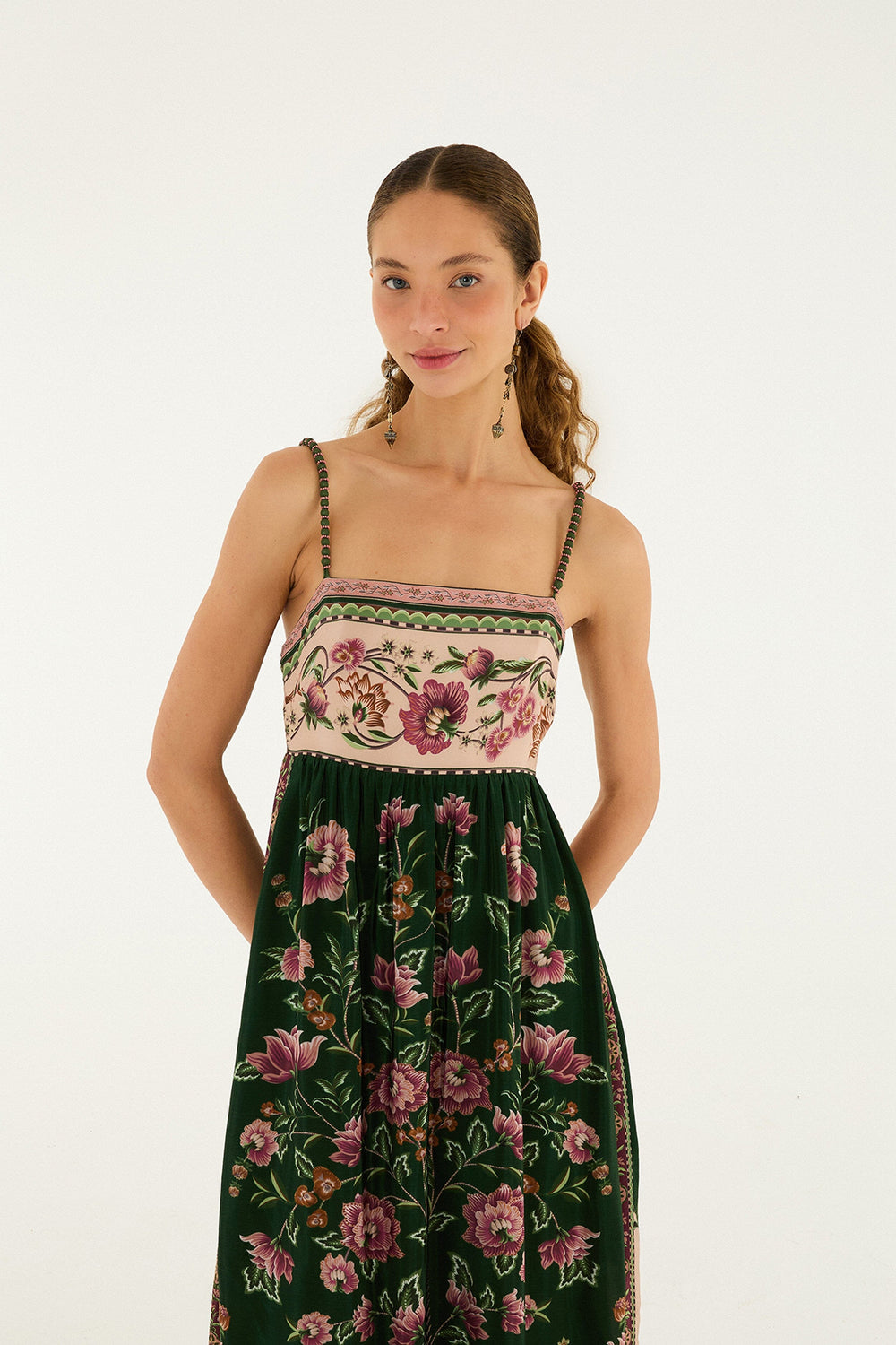 Green Flowering Garden Tree Sleveeless Midi Dress - FARM Rio FLOWERING GARDEN TREE GREEN