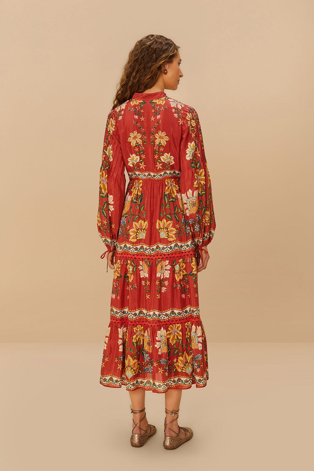 Red Garden Delight Long Sleeve Midi Dress - FARM Rio GARDEN DELIGHT RED