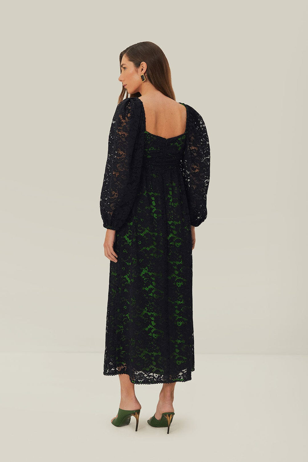 Black Lace Long Sleeve Midi Dress - FARM Rio BLACK