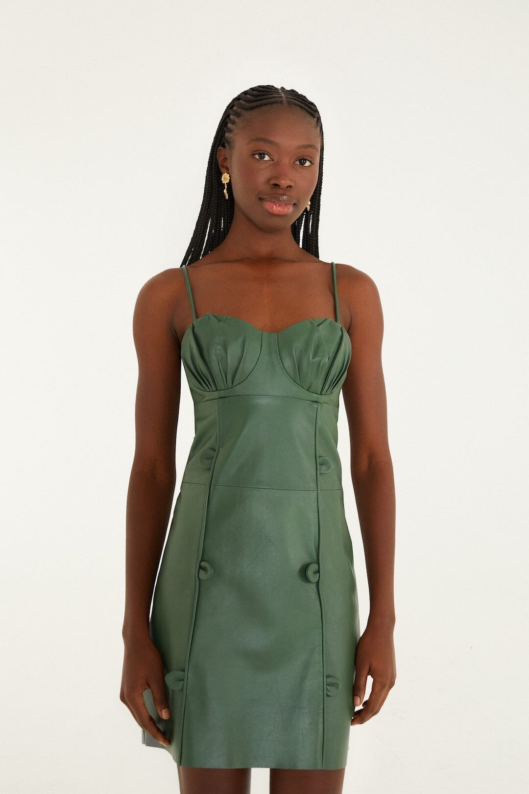 Green 3d Flower Leather Mini Dress - FARM Rio GREEN