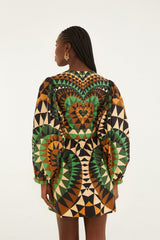 Green Heart Deco Puff Sleeve Organic Cotton Mini Dress - FARM Rio HEART DECO GREEN