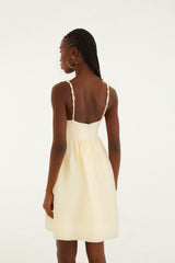 Off-White Coconut Tree Embroidered Euroflax Premium Linen Mini Dress - FARM Rio SAND