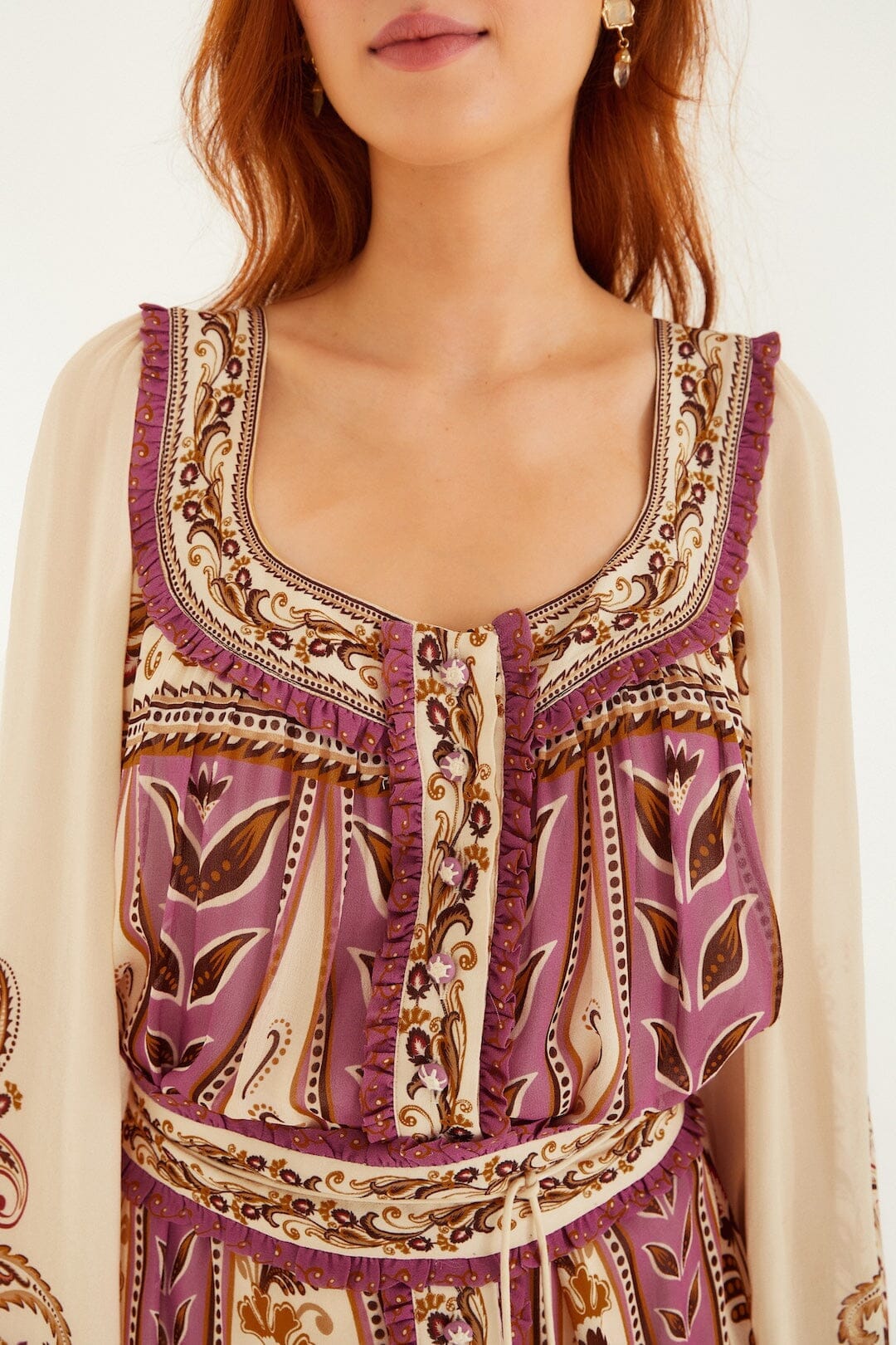 Sand Delicate Ainika Long Sleeve Belted Mini Dress - FARM Rio DELICATE AINIKA SAND