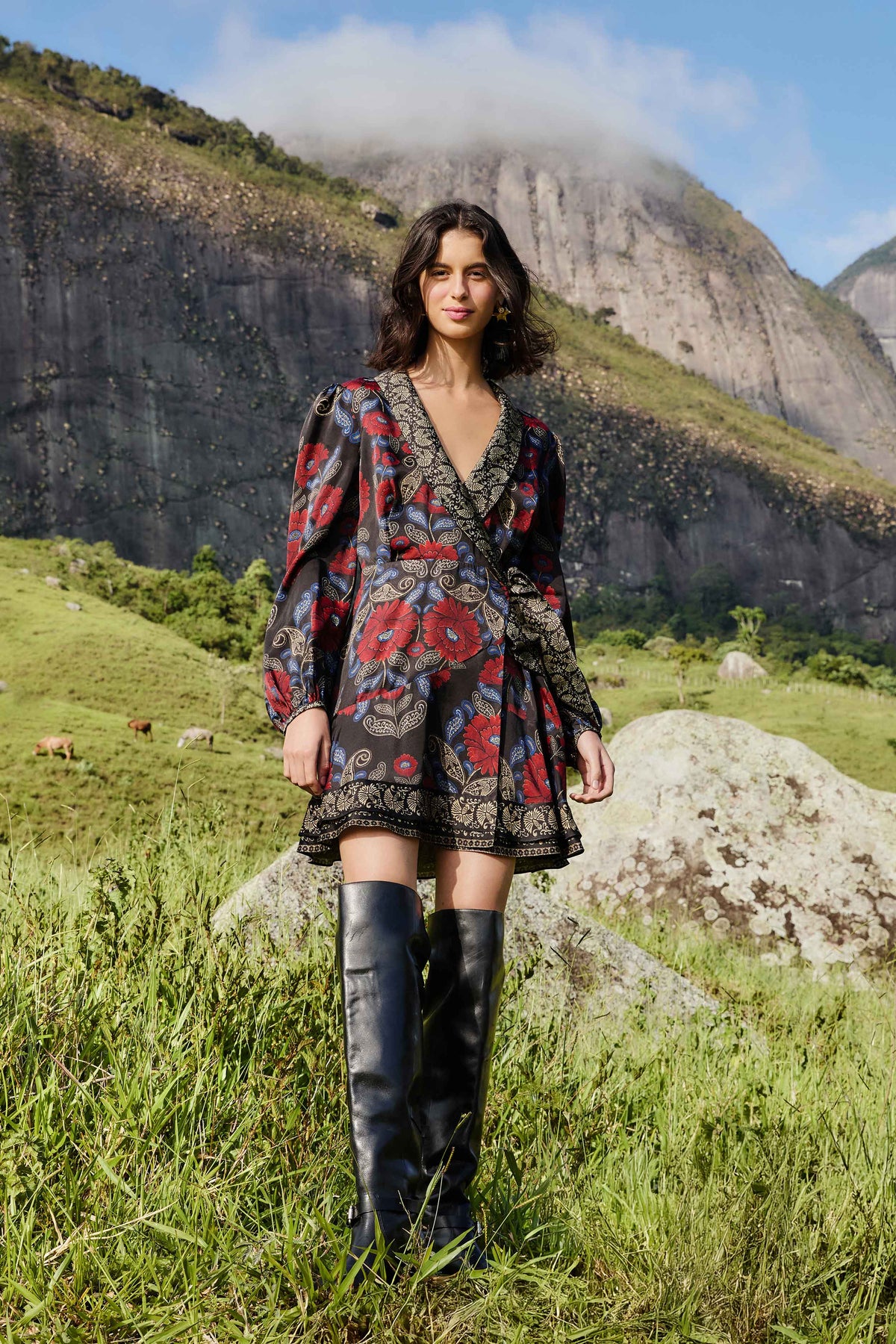 Black Valentina Wrap Lenzing Ecovero Viscose Mini Dress - FARM Rio VALENTINA BLACK