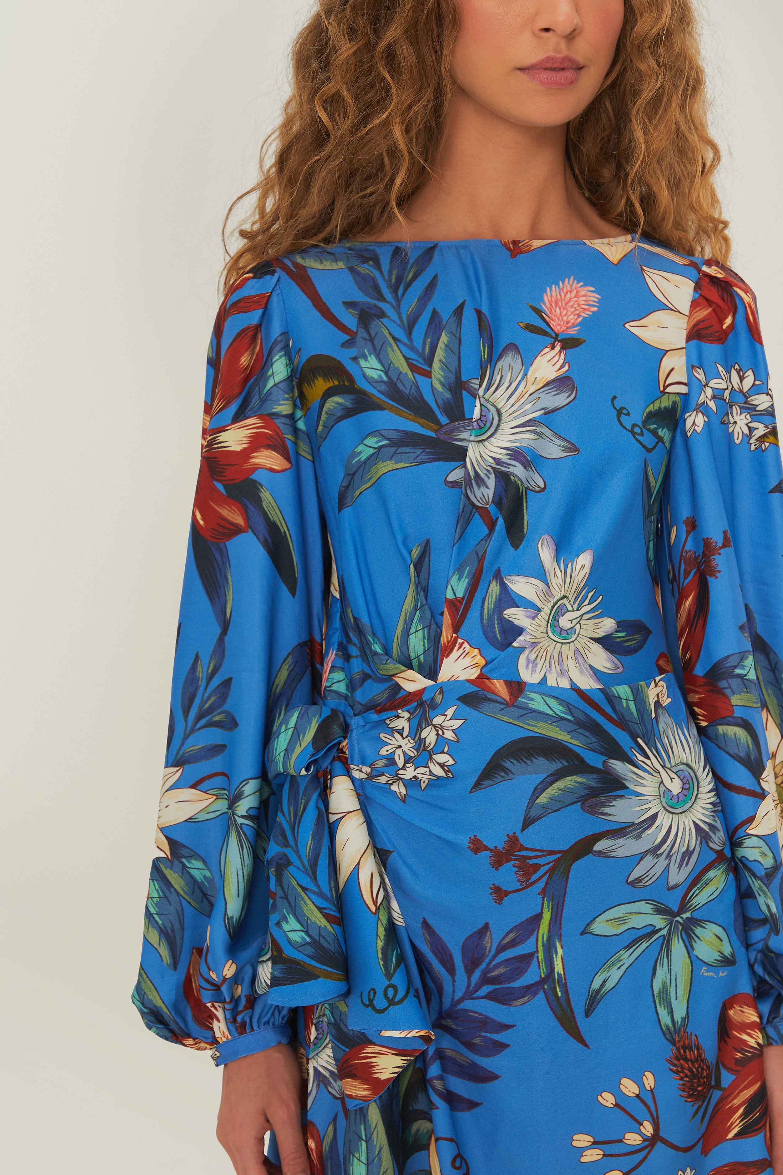 Blue Surreal Flowers Wrap Mini Dress - FARM Rio BLUE SURREAL FLOWERS