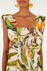 Sand Florart Lenzing Ecovero Euroflax Short Sleeve Mini Dress - FARM Rio FLORART SAND