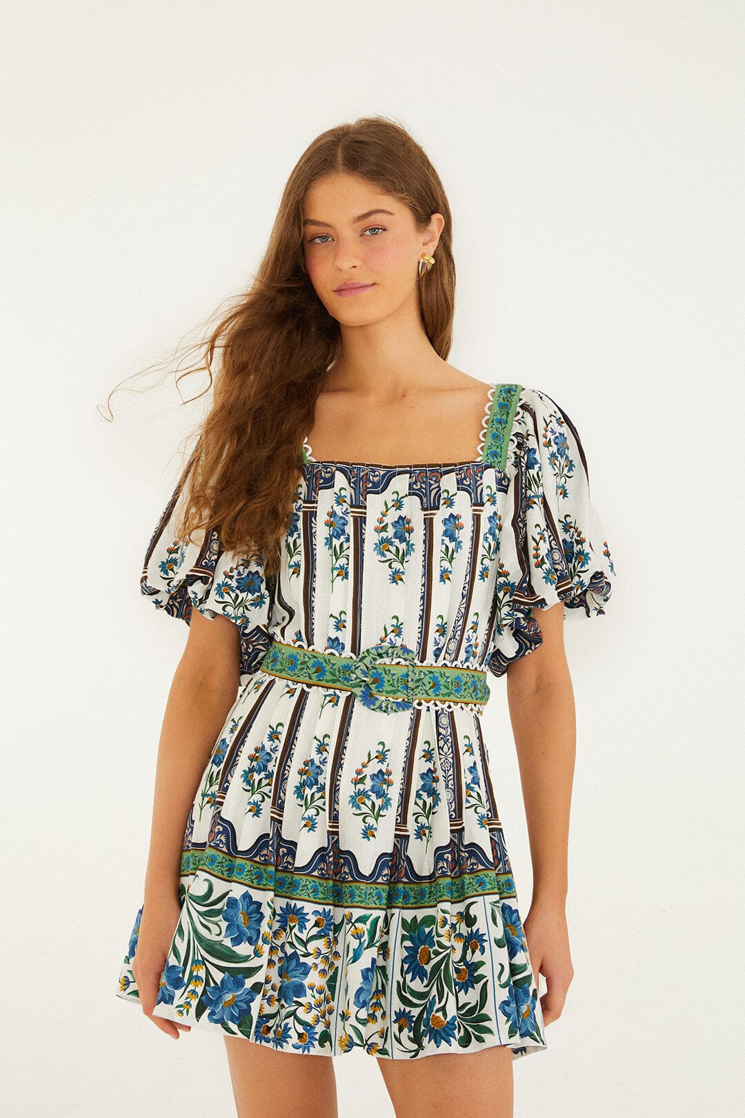 Off-White Manoela Belted Lenzing Ecovero Euroflax Mini Dress - FARM Rio MANOELA OFF-WHITE