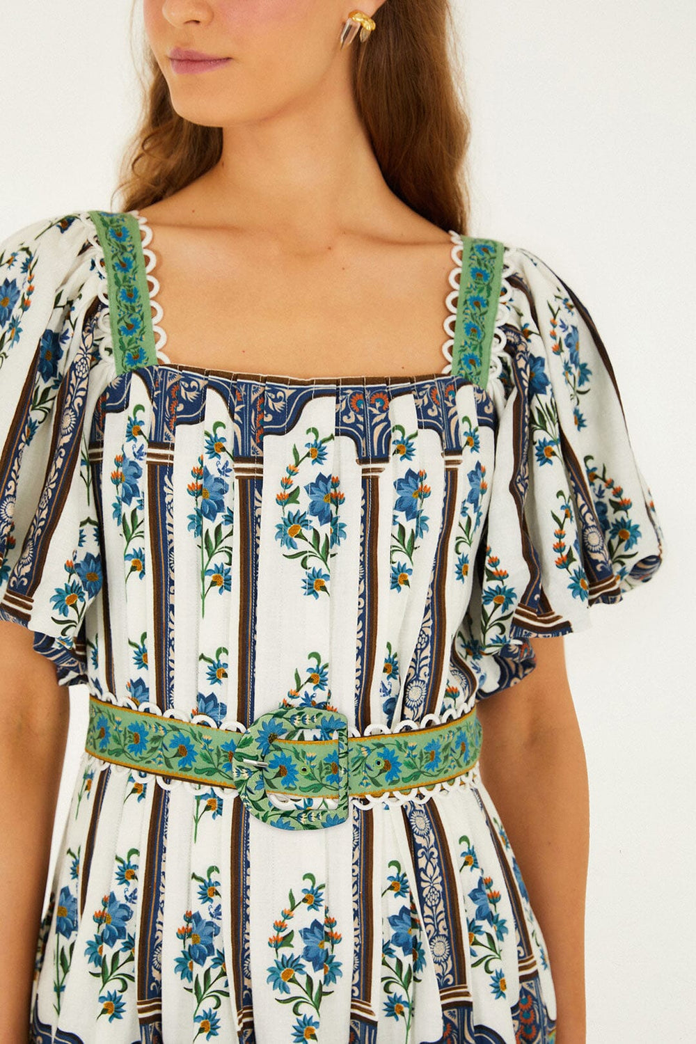 Off-White Manoela Belted Lenzing Ecovero Euroflax Mini Dress - FARM Rio MANOELA OFF-WHITE