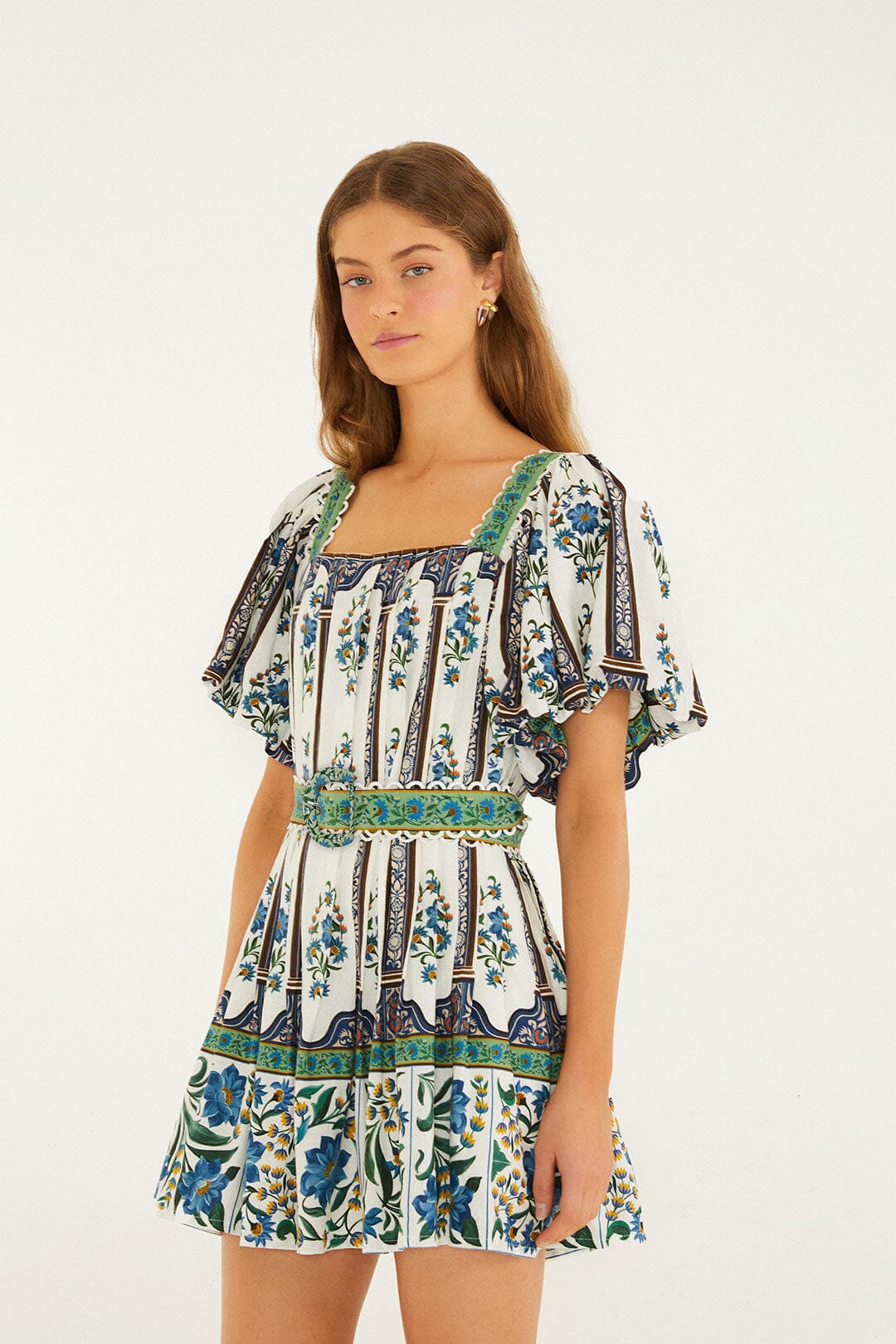Off-White Manoela Belted Lenzing Ecovero Euroflax Mini Dress - FARM Rio MANOELA OFF-WHITE