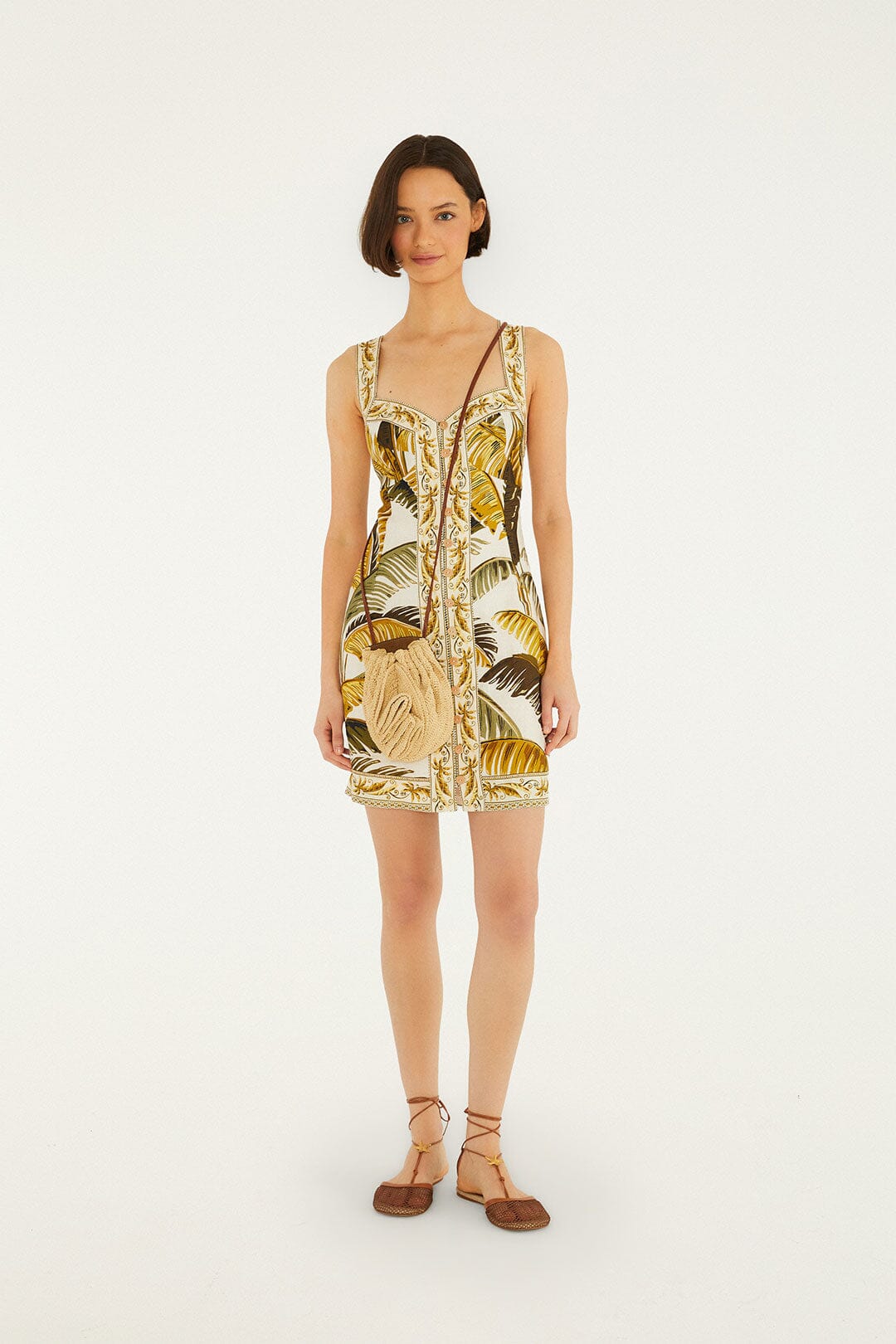 Off-White Trancoso Buttoned Euroflax Premium Linen Mini Dress - FARM Rio TRANCOSO SAND